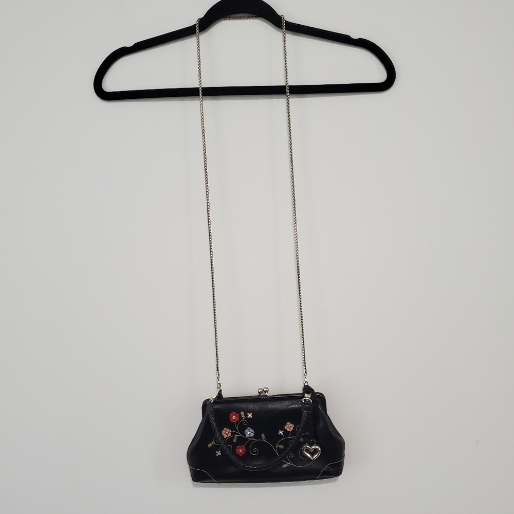 Brighton Black Floral-Embroidered Crossbody with Heart Charm